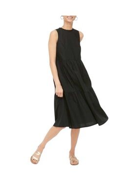 J Crew Classic Black Sleeveless Tiered Midi Dress size 0
